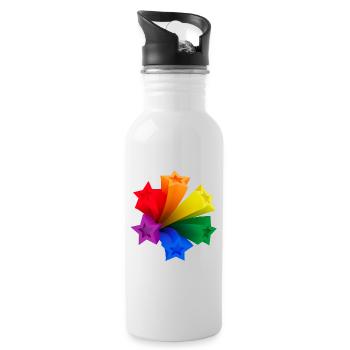 Dynamische Regenbogen-Sterne LGBT V3 - Trinkflasche mit integriertem Trinkhalm - Weiß - Rechts