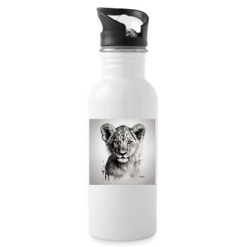 Lion cub art sketch - Water bottle with straw - white - Right