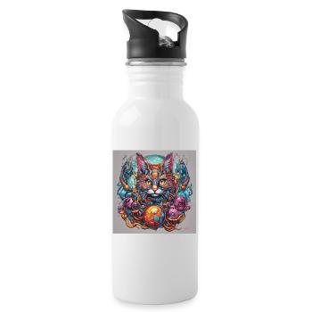 Semi biomechanical cat art - Water bottle with straw - white - Right