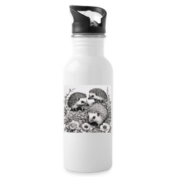 Igel-Familie - Trinkflasche mit integriertem Trinkhalm - Weiß - Rechts