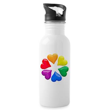 Shiny hearts in LGBT rainbow colors circle - Water bottle with straw - white - Right