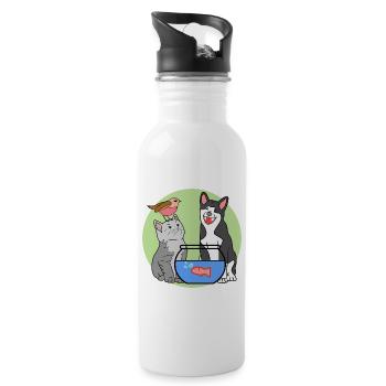 Aquarium Haustiere Katze Hund Heimtier Tiere - Trinkflasche mit integriertem Trinkhalm - Weiß - Rechts