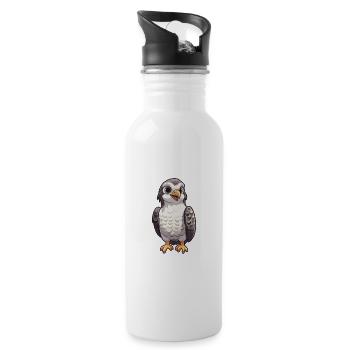 Falcon Cartoon Kawaii Watercolor Illustration - Water bottle with straw - white - Right
