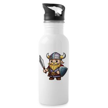 Cute Viking with Sword - Water bottle with straw - white - Right