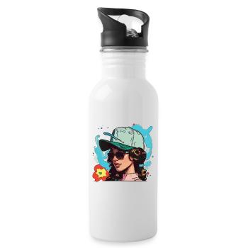 Pyro-Mädchen - Trinkflasche mit integriertem Trinkhalm - Weiß - Rechts