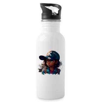Urbanes Mädchen - Trinkflasche mit integriertem Trinkhalm - Weiß - Rechts