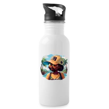 Black Man Vibin' on the Beach - Water bottle with straw - white - Right