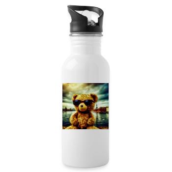 Teddy goes Wild - Trinkflasche mit integriertem Trinkhalm - Weiß - Rechts