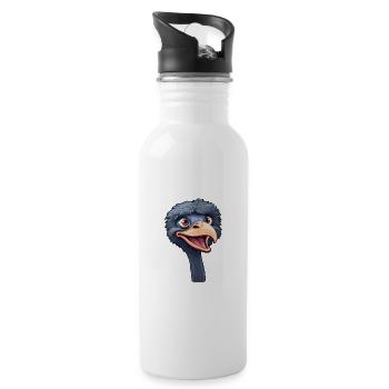 Ostrich Cartoon Kawaii Watercolor Illustration - Water bottle with straw - white - Right