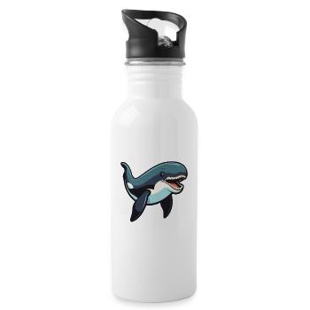 Orca Cartoon Kawaii Watercolor Illustration - Water bottle with straw - white - Right