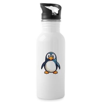 pingouin Cartoon Kawaii Aquarelle Illustration - Gourde avec paille intégrée - blanc - Droite