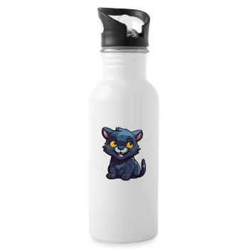 Panther Cartoon Kawaii Aquarelle Illustration - Gourde avec paille intégrée - blanc - Droite