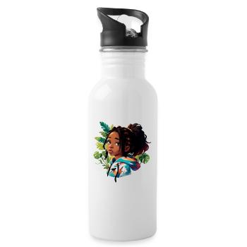 Girl with Dreads in colorful Hoodie - Water bottle with straw - white - Right