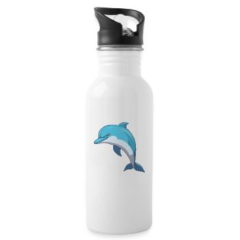 Bottlenose Dolphin Cartoon Kawaii Illustration - Water bottle with straw - white - Right