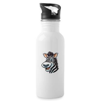 Zebra Cartoon Kawaii Watercolor Illustration - Water bottle with straw - white - Right