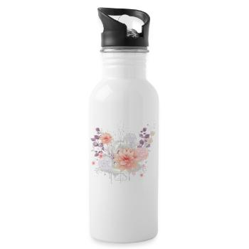Komposition aus Seerosen und Hortensien Blüten - Trinkflasche mit integriertem Trinkhalm - Weiß - Rechts