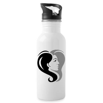 Portrait of a woman in the shape of a heart - Water bottle with straw - white - Right
