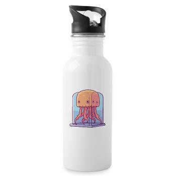 Box Jellyfish Cartoon Kawaii Colorful Illustration - Water bottle with straw - white - Right