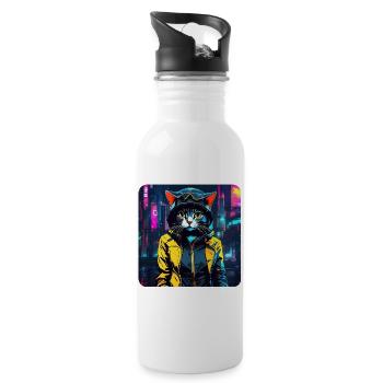 Chat Cyberpunk mignon - Gourde avec paille intégrée - blanc - Droite