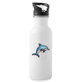 Common Dolphin Cartoon Kawaii Illustration - Water bottle with straw - white - Right