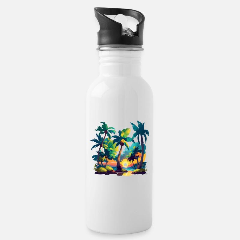 Coucher de soleil tropical - Gourde avec paille intégrée - blanc