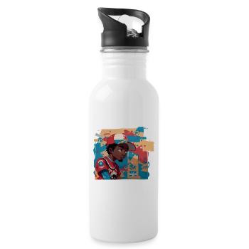 Black Kid in front of Graffiti Wall - Water bottle with straw - white - Right