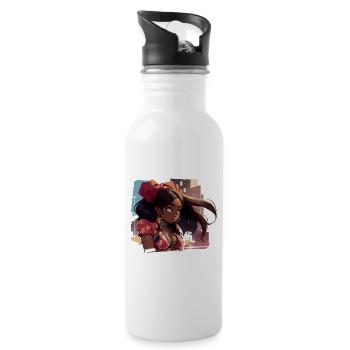 Black Girl with Urban Background - Water bottle with straw - white - Right