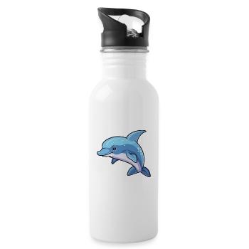 Porpoise Cartoon Kawaii Watercolor Illustration - Water bottle with straw - white - Right