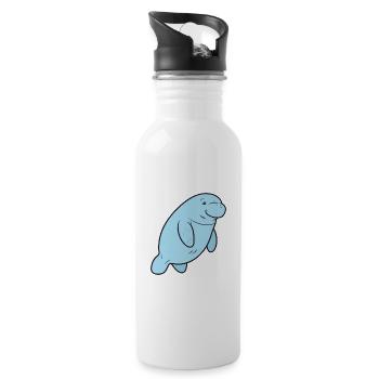 Seekuh-Karikatur-Kawaii-Aquarellillustration - Trinkflasche mit integriertem Trinkhalm - Weiß - Rechts