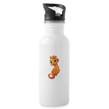 Seepferdchen-Karikatur-Kawaii-Aquarellillustration - Trinkflasche mit integriertem Trinkhalm - Weiß - Rechts