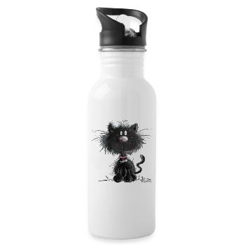 Drollige Schwarze Katze - Trinkflasche mit integriertem Trinkhalm - Weiß - Rechts