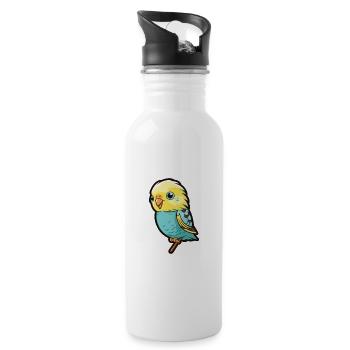 Budgerigar Cartoon Kawaii Aquarelle Illustration - Gourde avec paille intégrée - blanc - Droite