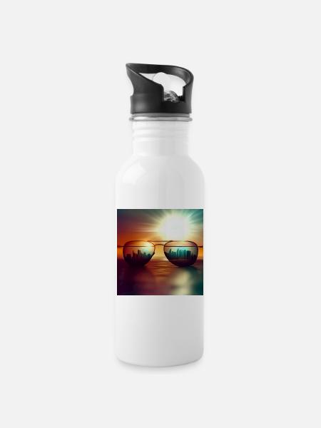 Skyline - Trinkflasche mit integriertem Trinkhalm - Weiß