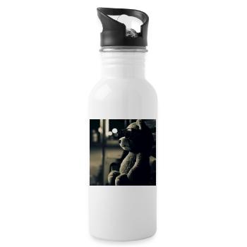 Teddy is wating - Trinkflasche mit integriertem Trinkhalm - Weiß - Rechts