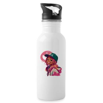 Schwarzes Mädchen im Kapuzenpullover (rosa) - Trinkflasche mit integriertem Trinkhalm - Weiß - Rechts