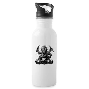 Schwarzer Fantasy Drache W20 RPG Shirt - Trinkflasche mit integriertem Trinkhalm - Weiß - Rechts