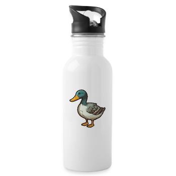 Mallard Cartoon Kawaii Aquarelle Illustration - Gourde avec paille intégrée - blanc - Droite