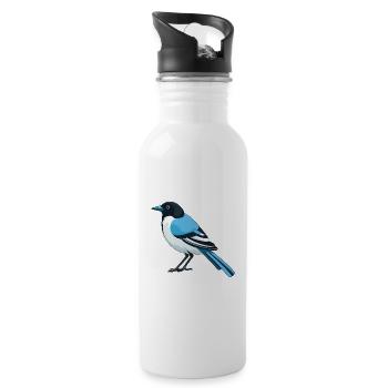 Magpie Cartoon Kawaii Aquarelle Illustration - Gourde avec paille intégrée - blanc - Droite