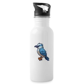 Jay Cartoon Kawaii Aquarellillustration - Trinkflasche mit integriertem Trinkhalm - Weiß - Rechts