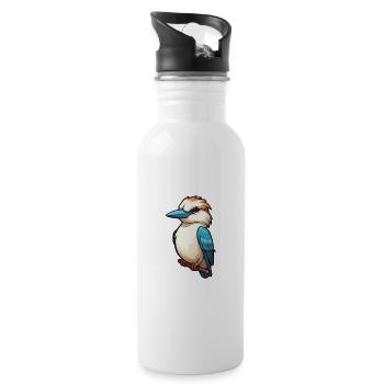 Kookaburra Cartoon Kawaii Aquarell Illustration - Trinkflasche mit integriertem Trinkhalm - Weiß - Rechts