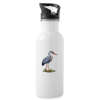 Reiher-Karikatur-Kawaii-Aquarell-Illustration - Trinkflasche mit integriertem Trinkhalm - Weiß - Rechts