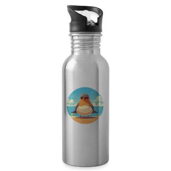 Bird Cartoon Yoga Beach Summer Illustration - Water bottle with straw - silver - Right