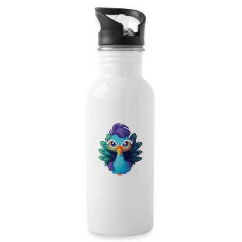 Niedlicher Pfau mit Brille Cartoon Kawaii - Trinkflasche mit integriertem Trinkhalm - Weiß - Rechts