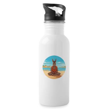 Donkey Cartoon Yoga Beach Summer Illustration - Water bottle with straw - white - Right