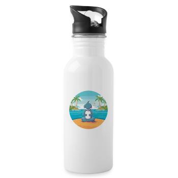 Delphin-Karikatur-Yoga-Strand-Sommer-Illustration - Trinkflasche mit integriertem Trinkhalm - Weiß - Rechts