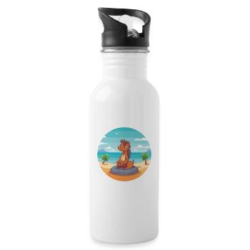 Pferdekarikatur Yoga Strand Sommer Illustration - Trinkflasche mit integriertem Trinkhalm - Weiß - Rechts