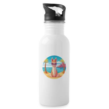 Llama Cartoon Yoga Beach Summer Illustration - Water bottle with straw - white - Right
