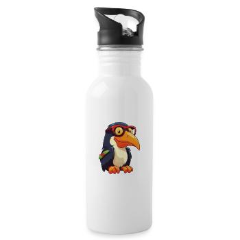Toucan Wearing Glasses Cartoon Kawaii Illustration - Water bottle with straw - white - Right