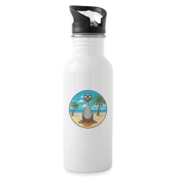 Ostrich Cartoon Yoga Beach Summer Illustration - Water bottle with straw - white - Right