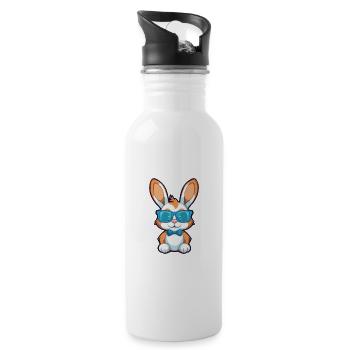 Kaninchen mit Brille Karikatur Kawaii Illustration - Trinkflasche mit integriertem Trinkhalm - Weiß - Rechts